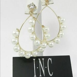 INC Gold Tone Imitation Pearl Drop Earrings